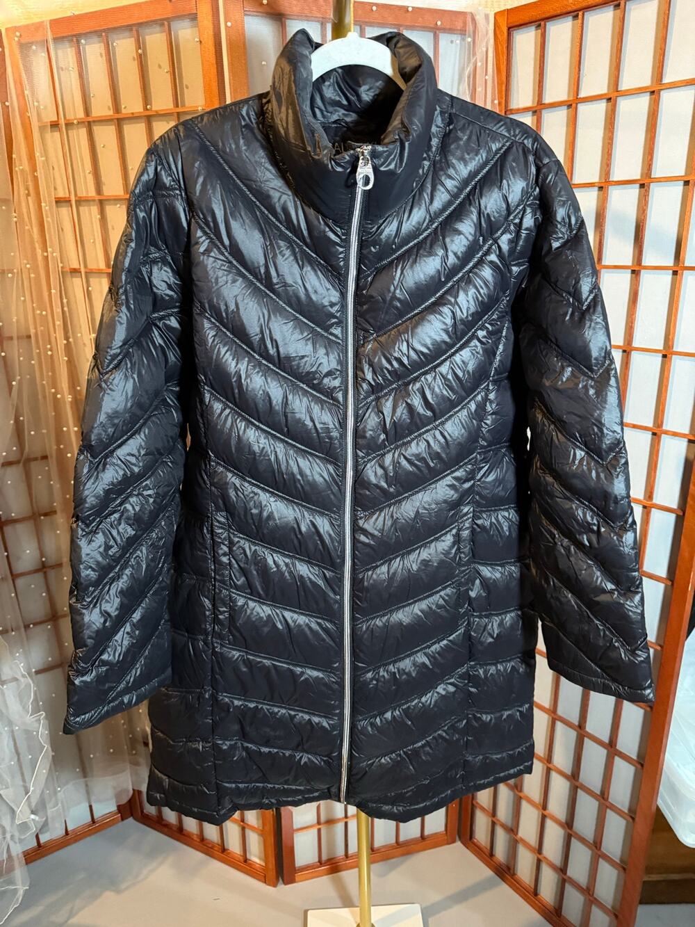 Calvin Klein Packable Down Puffer Jacket Women's XL Black Long Sleeves Full Zip